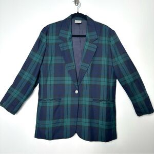 Vintage Tartan Plaid Old Money Heritage Blazer Single Button Black Watch Preppy